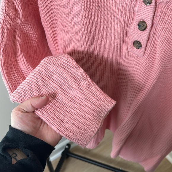 Aerie Cozy Pink Knit Relaxed Fit Quarter Button Sweater Size Small - Picture 5 of 7
